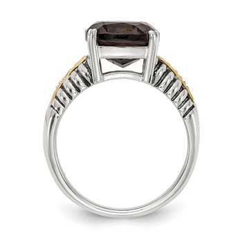 Shey Couture Sterling Silver with 14K Accent Antiqued Cushion Smoky Quartz and Diamond Ring — alternate view