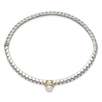 Shey Couture Sterling Silver with 14K Accent 6mm FW Cultured Pearl Hinged Bangle Bracelet — alternate view