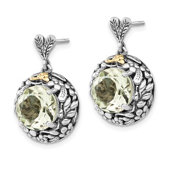 Sterling Silver w/14k Polished & Antiqued Green Quartz Post Dangle Earrings — alternate view