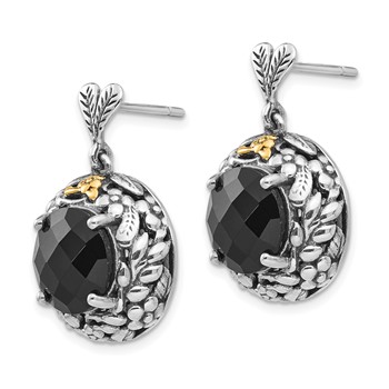 Shey Couture Sterling Silver with 14K Accent Antiqued Checkerboard-cut Black Onyx Post Dangle Earrings — alternate view