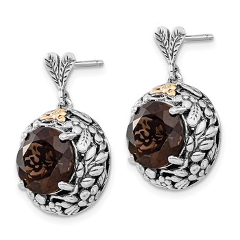 Sterling Silver w/14k Polished & Antiqued Smoky Quartz Post Dangle Earrings — alternate view