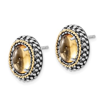 Sterling Silver w/14k Polished & Antiqued Oval Citrine Post Earrings — alternate view