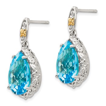 Shey Couture Sterling Silver Rhodium-plated with 14K Accent Pear Shaped Blue Topaz Post Dangle Earrings — alternate view