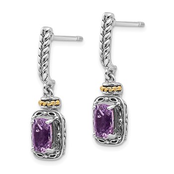 Shey Couture Sterling Silver with 14K Accent Antiqued Cushion Amethyst Post Dangle Earrings — alternate view