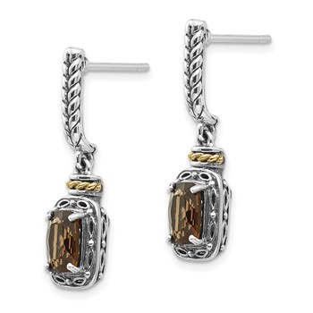 Shey Couture Sterling Silver with 14K Accent Antiqued Cushion Smoky Quartz Post Dangle Earrings — alternate view