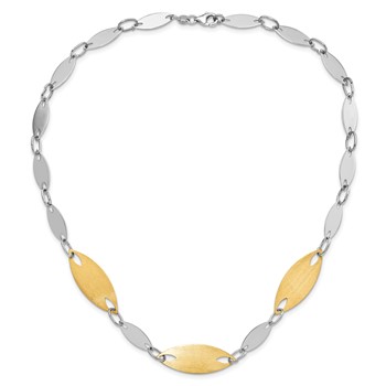 Sterling Silver 18K Gold-plated Polished & Brushed Fancy Necklace — alternate view