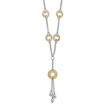 Sterling Silver 18K Gold-plated Fancy Textured Circle Drop Necklace — alternate view