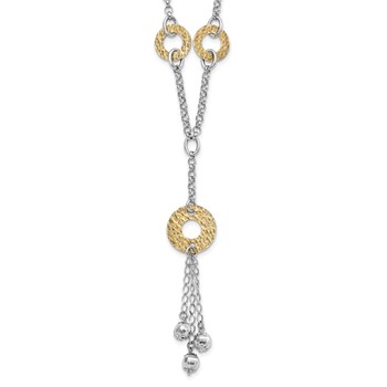 Sterling Silver 18K Gold-plated Fancy Textured Circle Drop Necklace