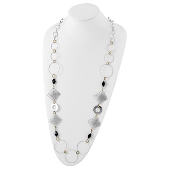 Sterling Silver and 18K Yellow Gold-Plated Onyx Fancy 41 inch Necklace — alternate view