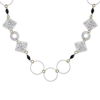 Sterling Silver and 18K Yellow Gold-Plated Onyx Fancy 41 inch Necklace