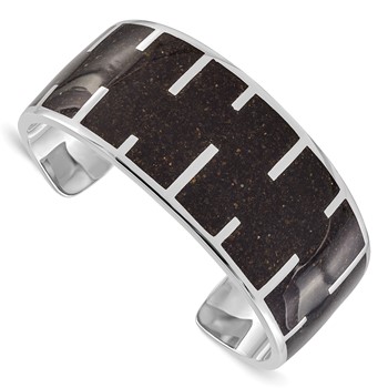 Sterling Silver Black Resin & Sand Cuff Bracelet