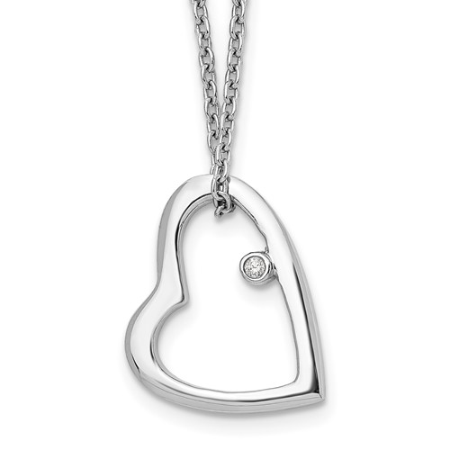 Sterling Silver RH Plated White Ice .01ct Diamond Heart Necklace