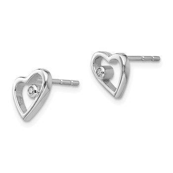 White Ice Sterling Silver Rhodium-plated Diamond Open Heart Post Earrings — alternate view