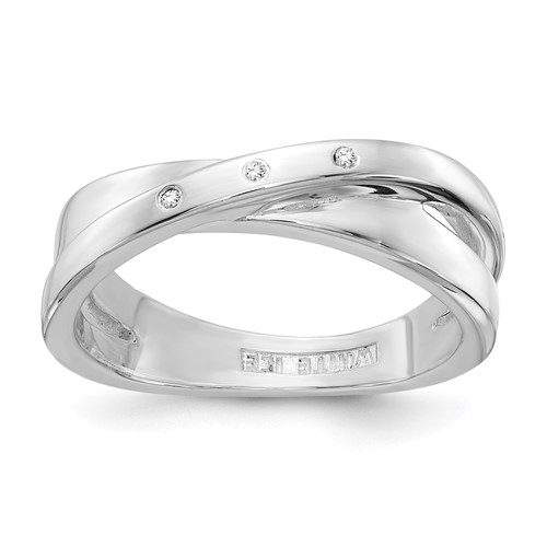 Sterling Silver RH Plated White Ice .03ct Diamond Crossover Ring