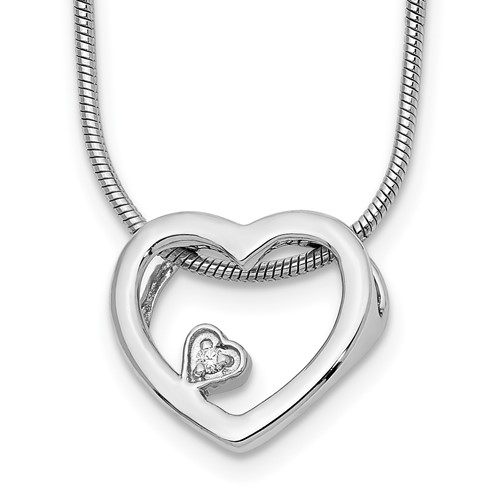 Sterling Silver RH Plated White Ice .01ct Diamond Heart Necklace