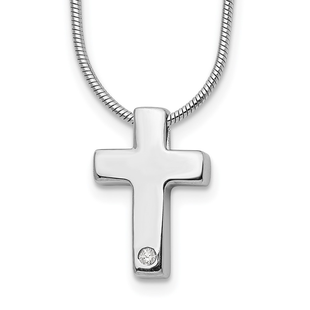 Sterling Silver RH Plated White Ice .01ct. Diamond Cross Necklace