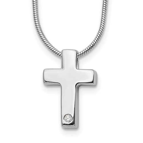 Sterling Silver RH Plated White Ice .01ct. Diamond Cross Necklace