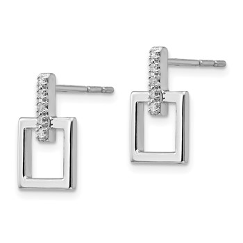 White Ice Sterling Silver Rhodium-plated Diamond Open Square Dangle Earrings — alternate view