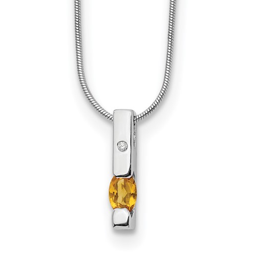 Sterling Silver RH Plated White Ice .02ct. Dia. & Citrine w/2IN Ext Necklac