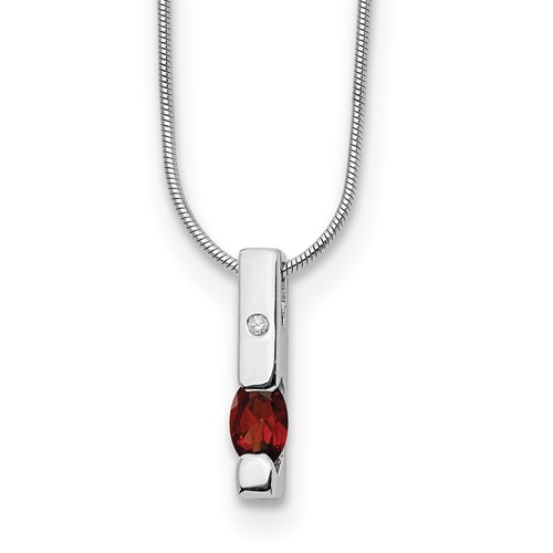 Sterling Silver RH Plated White Ice .02ct. Dia. & Garnet w/2IN Ext Necklace