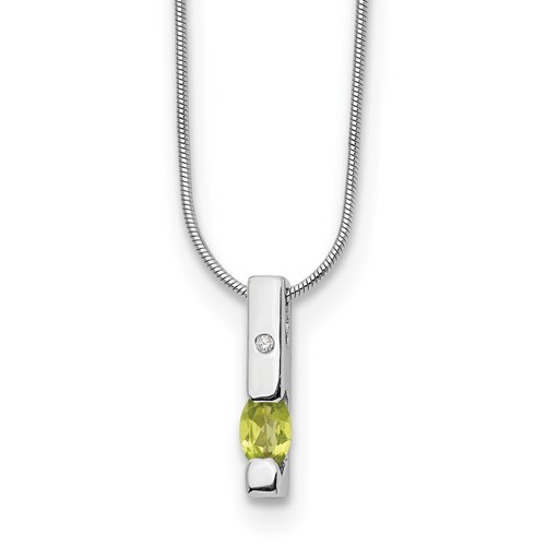 Sterling Silver RH Plated White Ice .02ct. Dia. & Peridot w/2IN Ext Necklac