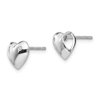 White Ice Sterling Silver Rhodium-plated Diamond Heart Post Earrings — alternate view