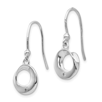 White Ice Sterling Silver Rhodium-plated Diamond Circle Shepherd Hook Dangle Earrings — alternate view
