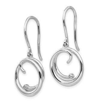 White Ice Sterling Silver Rhodium-plated Diamond Swirl Shepherd Hook Dangle Earrings — alternate view