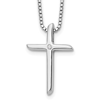 White Ice Sterling Silver Rhodium-plated 18 Inch Diamond Cross Necklace with 2 Inch Extender