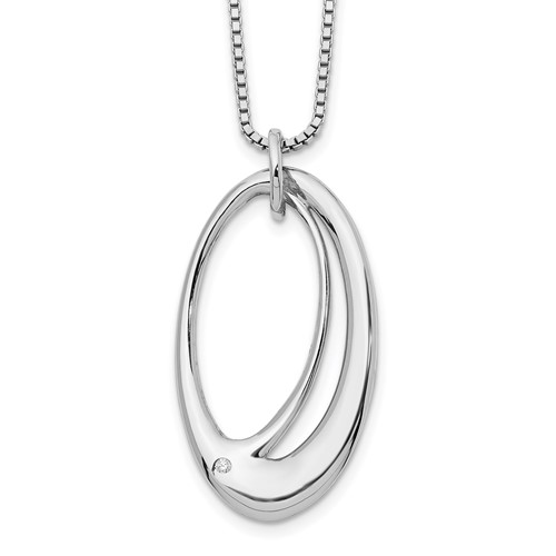 Sterling Silver RH Plated White Ice .01ct. Diamond Oval Necklace