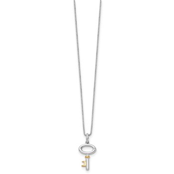 White Ice Sterling Silver Rhodium-plated Gold-tone 18 Inch Diamond Key Necklace with 2 Inch Extender — alternate view