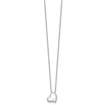 White Ice Sterling Silver Rhodium-plated Satin and Polished 18 Inch Diamond Heart Necklace with 2 Inch Extender — alternate view