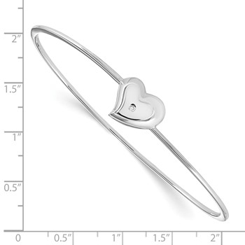 White Ice Sterling Silver Rhodium-plated Satin and Polished Diamond Heart Bangle — alternate view