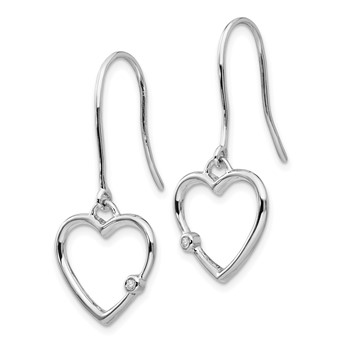 White Ice Sterling Silver Rhodium-plated Diamond Heart Shepherd Hook Dangle Earrings — alternate view