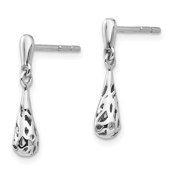 White Ice Sterling Silver Rhodium-plated Diamond Filgree Post Dangle Earrings — alternate view