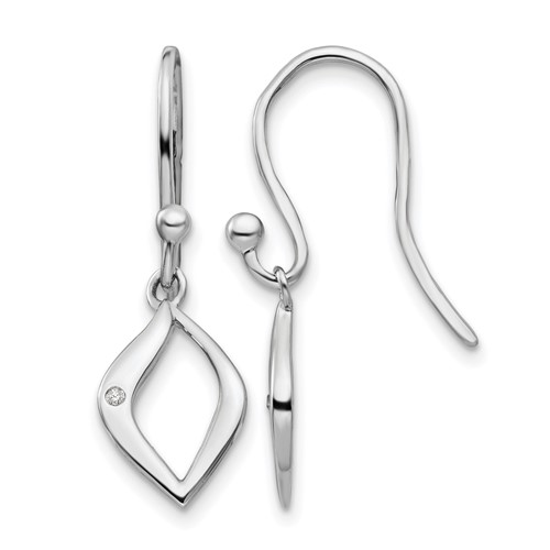 Sterling Silver RH Plated White Ice .01 ct Diamond Shepherd Hook Earrings