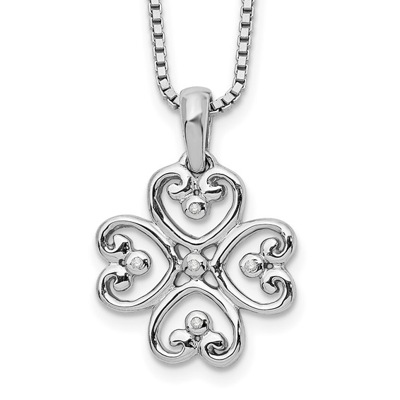 Sterling Silver White Ice Diamond Clover Pendant Necklace