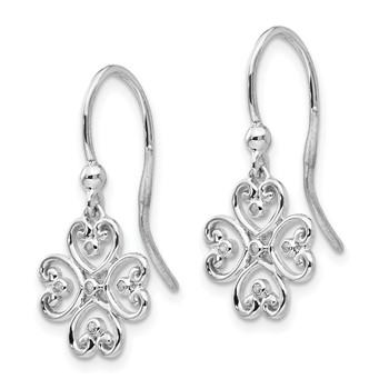 White Ice Sterling Silver Rhodium-plated Diamond 4 Heart Shepherd Hook Dangle Earrings — alternate view