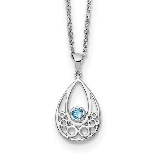 Sterling Silver RH Plated White Ice w/ Blue Topaz Necklace