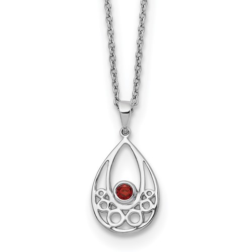 Sterling Silver RH Plated White Ice w/ Garnet w/2IN Ext Necklace
