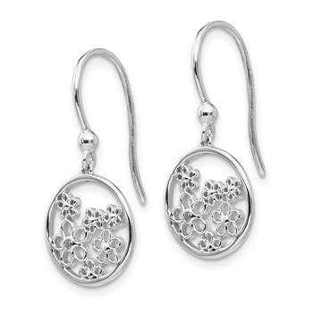 White Ice Sterling Silver Rhodium-plated Diamond Flower Shepherd Hook Dangle Earrings — alternate view