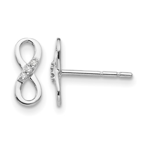 Sterling Silver RH Plated White Ice Infinity Diamond Post Earrings