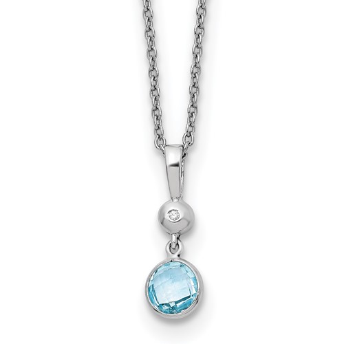 Sterling Silver RH Plated White Ice Blue Topaz and Diamond Necklace