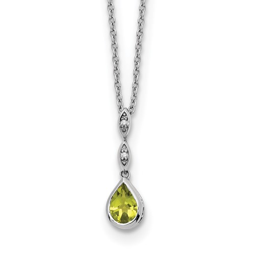 SS RH Plated White Ice .01 ct. Diamond and Peridot w/2IN Ext. Necklace