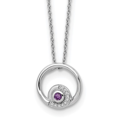 Sterling Silver RH Plated White Ice .05ct. Dia. & Amethyst w/2IN Ext Neckla