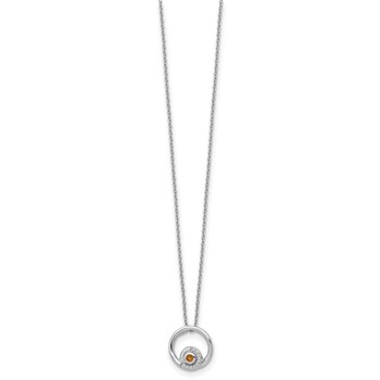 Sterling Silver RH Plated White Ice .05ct. Diamond & Citrine w/2IN Ext Neck — alternate view