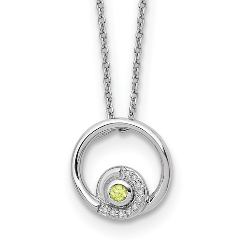 Sterling Silver RH Plated White Ice .05ct. Diamond & Peridot w/2IN Ext Neck