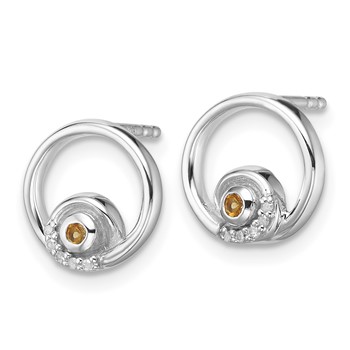 Sterling Silver RH Plated White Ice .03ct. Dia. and Citrine Post Earrings — alternate view