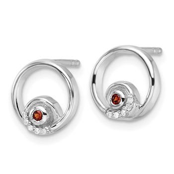 Sterling Silver RH Plated White Ice .03ct. Dia. and Garnet Post Earrings — alternate view