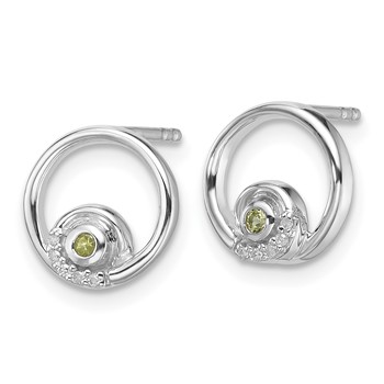 Sterling Silver RH Plated White Ice .03ct. Dia. and Peridot Post Earrings — alternate view
